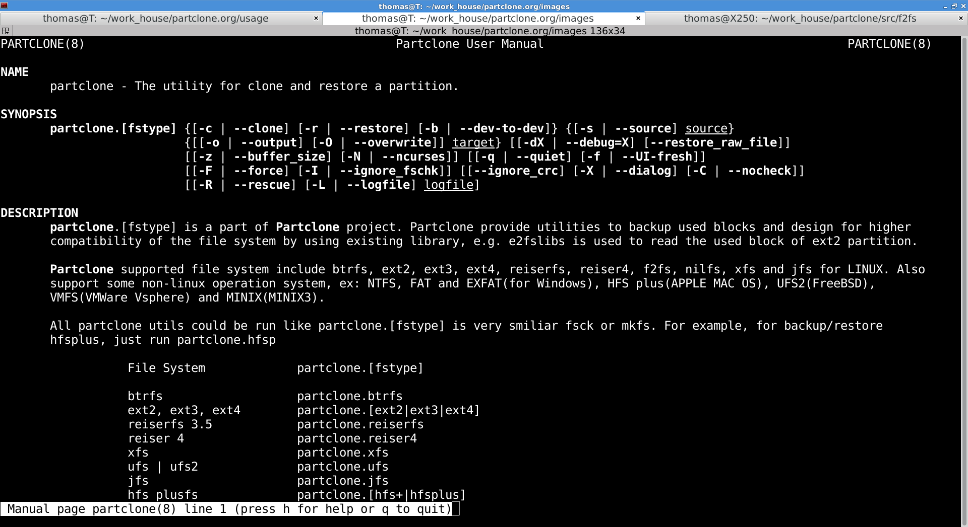 partclone man page screenshot